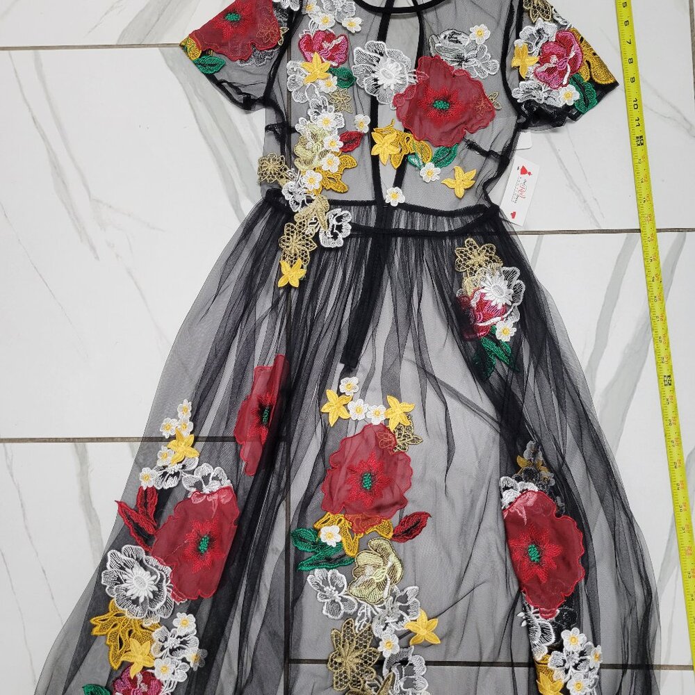 Gorgeous sheer floral embroidered dress size small - Picture 3 of 5